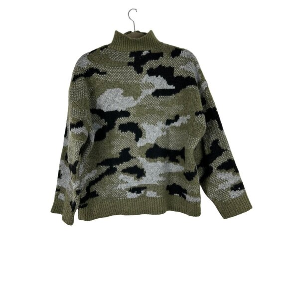 Anthropologie Ferne Quarter-Zip Knit Pullover Sweater Top Camouflage M - Picture 7 of 13